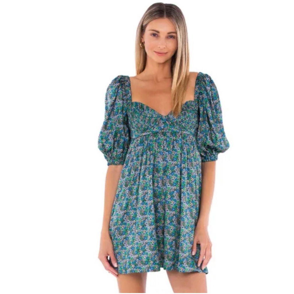 New! For Love & Lemons Alisa Mini Dress In Green Sz Xs $233